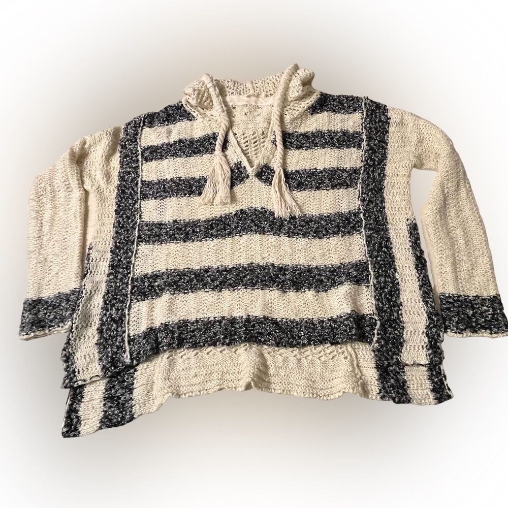 Ciel USA Womens Boho Cream And Black Striped Hooded Sweater Oversized  Size M